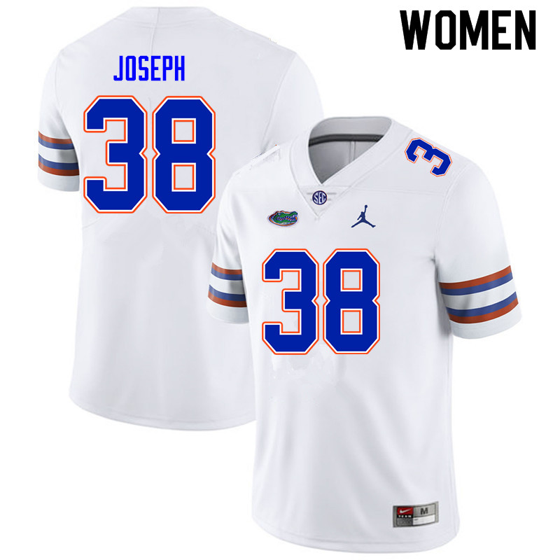 Women #38 Carlson Joseph Florida Gators College Football Jerseys Sale-White - Click Image to Close